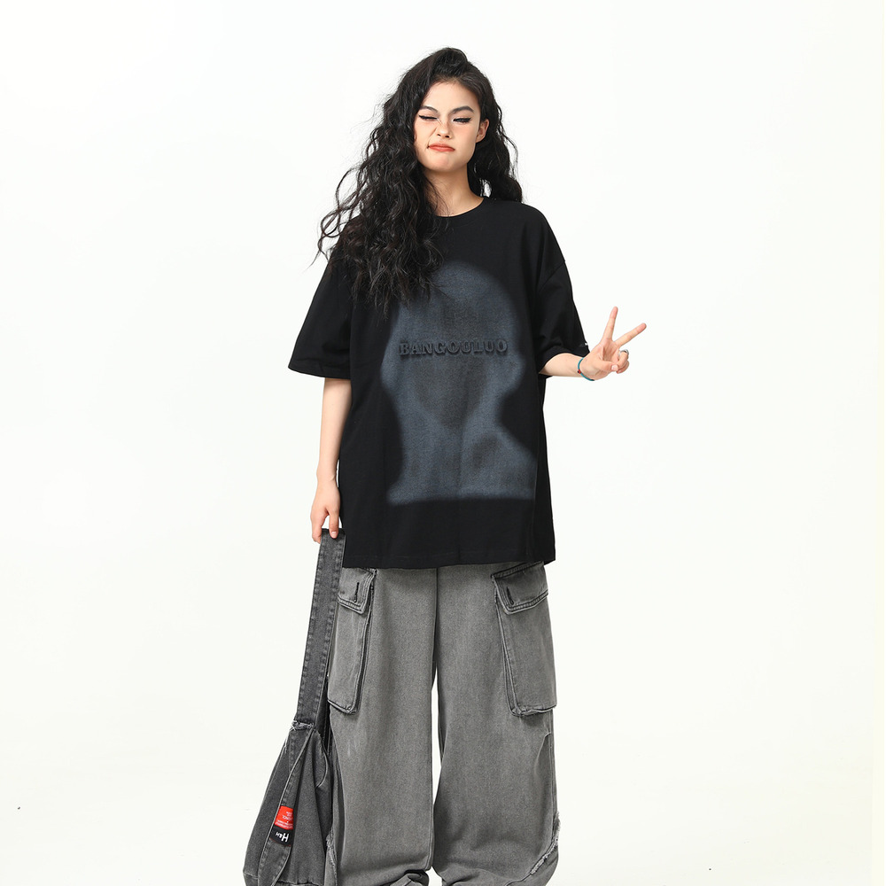 美式復古街頭印花短袖T恤女夏季寬鬆百搭上衣潮