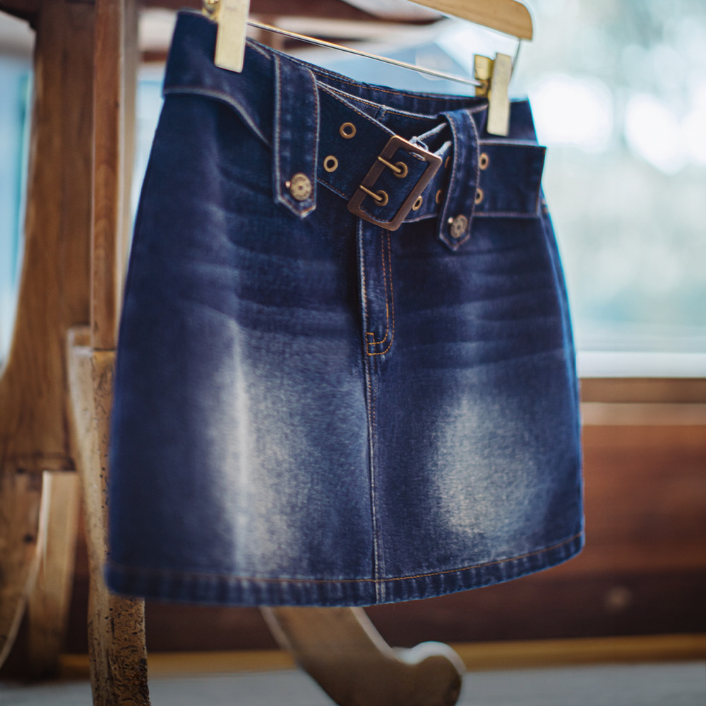 馬登女裝 復古丹寧藍色猫須工裝牛仔短裙辣妹包臀夏季女士半身裙