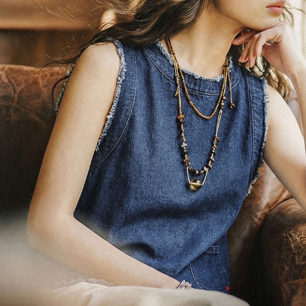 馬登女裝 日系復古寬鬆外穿牛仔馬甲無袖坎肩背心上衣女士春夏