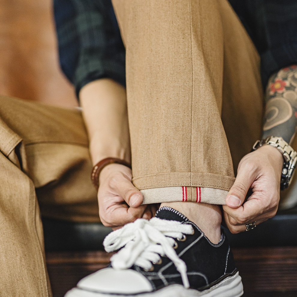 馬登工裝 美式復古西部牛仔褲卡其棕色直筒黃石赤耳原牛休閒褲男秋冬