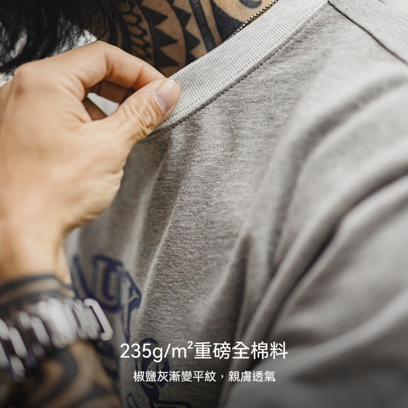 馬登工裝 美式復古圓領羅紋拼接印花純棉針織短袖衫男夏季