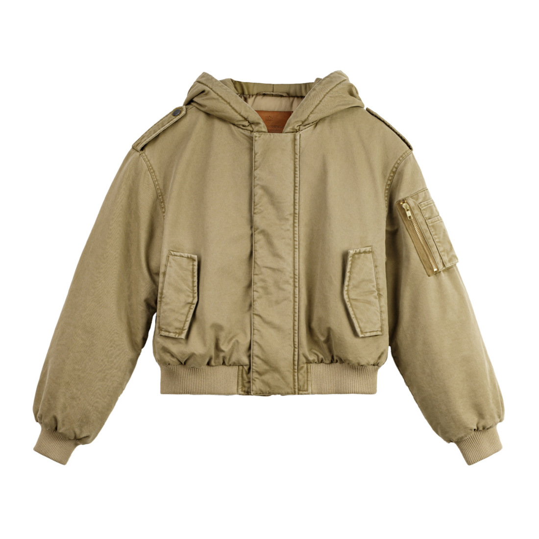 馬登女裝 卡其色美式復古寬鬆飛行員夾克連帽工裝夾克外套秋冬