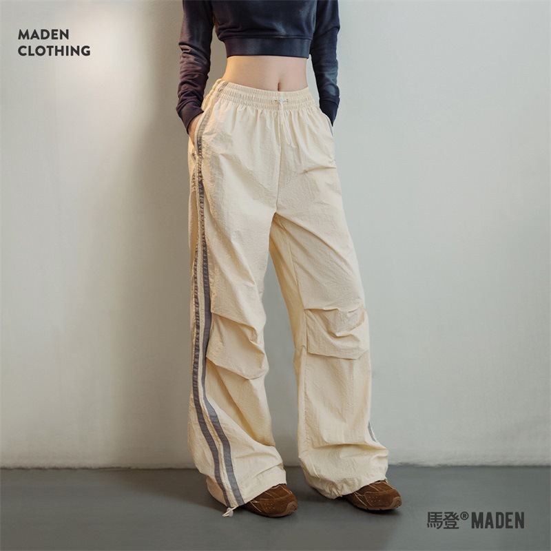 馬登女裝 美式條紋傘兵褲防潑水戶外運動闊腿工裝褲街舞褲春秋