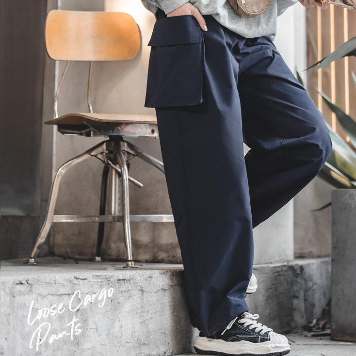 馬登女裝 美式復古直筒闊腿褲設計感休閒工裝褲口袋機能寬鬆長褲