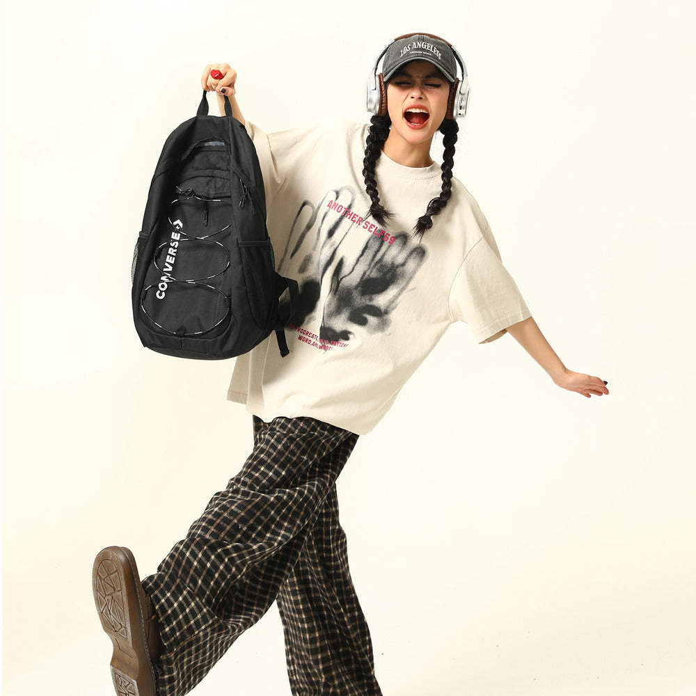 美式復古設計感印花水洗短袖T恤寬鬆情侶上衣潮