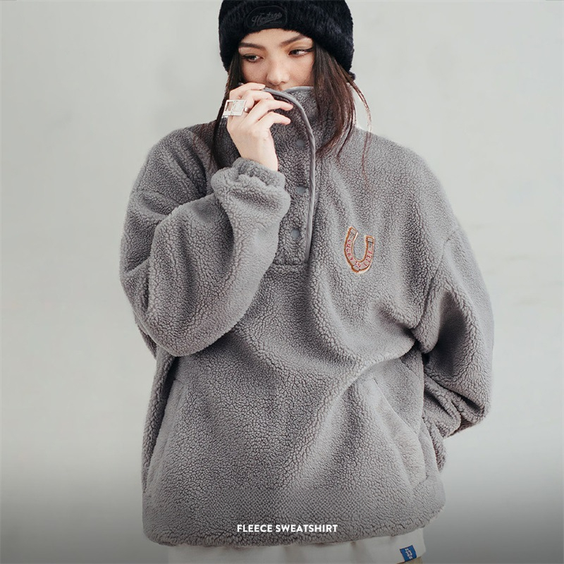 馬登女裝 美式加絨衛衣半開襟搖粒絨保暖外套抓絨套頭長袖衫秋冬