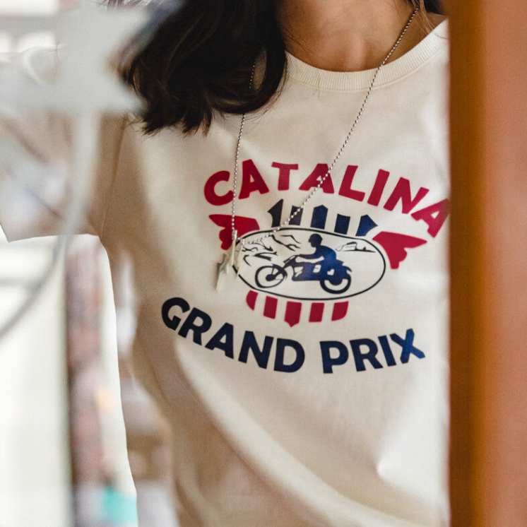 馬登女裝 美式復古印花短袖上衣重磅純棉正肩寬鬆設計感T恤