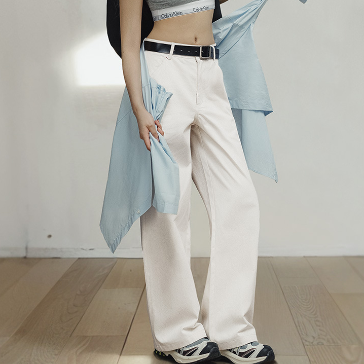 馬登女裝 美式復古棉籽殼白色伐木工直筒褲純棉百搭休閒工裝褲