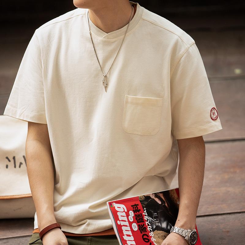 馬登工裝 棒球領寬鬆口袋T卹運動短袖打底衫男夏