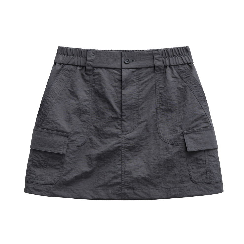 馬登女裝 復古肌理感立裁A字工裝傘裙機能風薄帶內襯防走光半身裙女夏