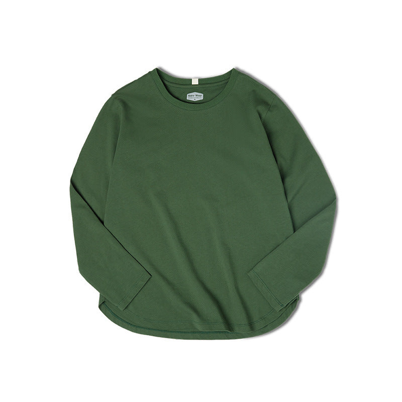 馬登女裝 雙紗純棉重磅長袖T恤春秋圓領衛衣基礎款打底衫