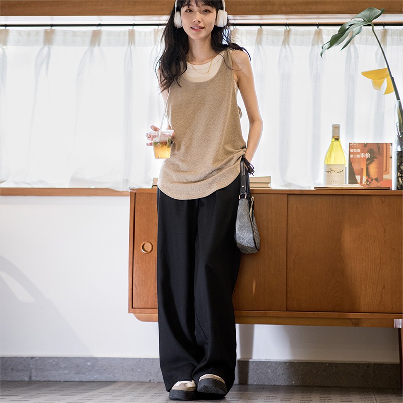 馬登女裝 美式復古格紋闊腿褲學生休閒褲日系寬鬆百搭長褲