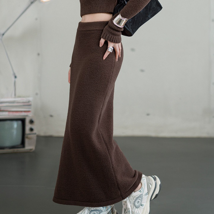 馬登女裝 美式針織半身裙設計感修身開叉包臀裙一步長裙秋冬