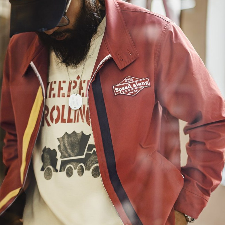 馬登工裝 美式復古60S撞色賽車夾克IVY立領運動休閒拉鍊外套男秋季