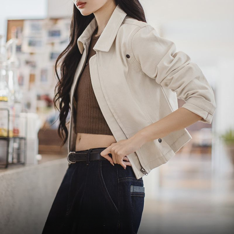 馬登女裝 巴恩風白色收腰夾克小個子工裝外套Vintage上衣春秋