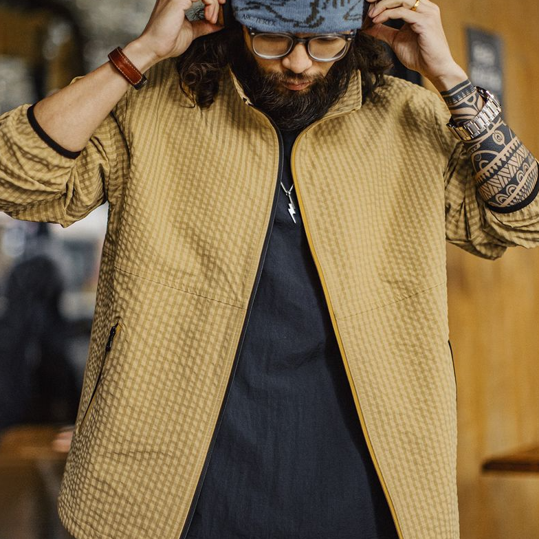 馬登工裝 美式休閒戶外山系夾克肌理感透氣防風立領薑黃外套男春夏