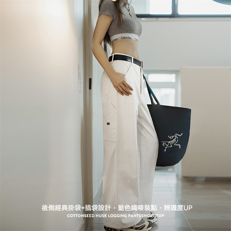 馬登女裝 美式復古棉籽殼白色伐木工直筒褲純棉百搭休閒工裝褲