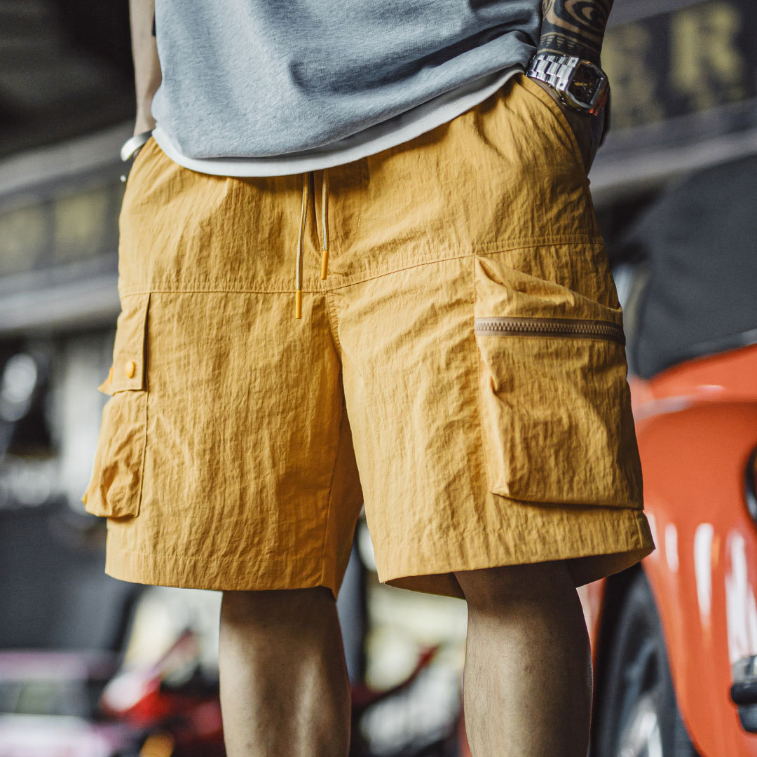 馬登工裝 美式復古山系短褲黃色機能速幹多口袋外穿薄款五分褲男夏