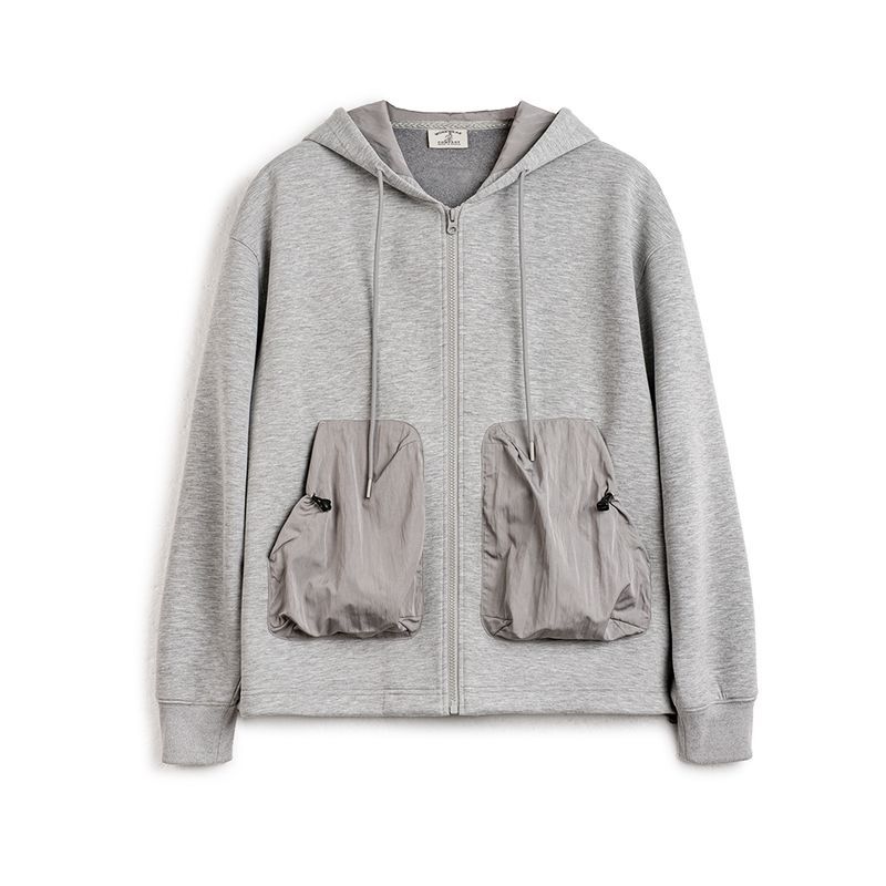 馬登工裝 美式休閒氣層開衫夾克拼接口袋運動連帽外套男秋冬