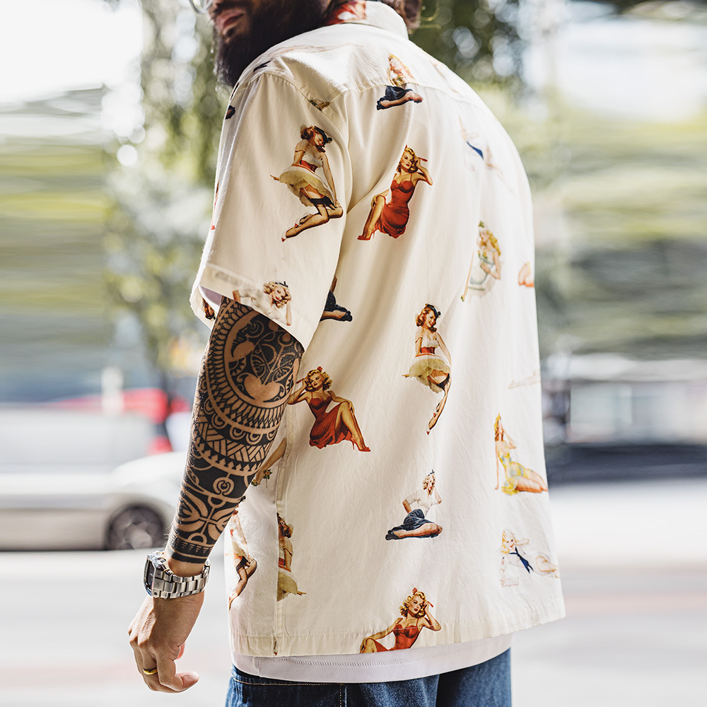 馬登工裝 美式復古滿印花古巴領襯衫夏威夷短袖沙灘襯衣外套男夏季