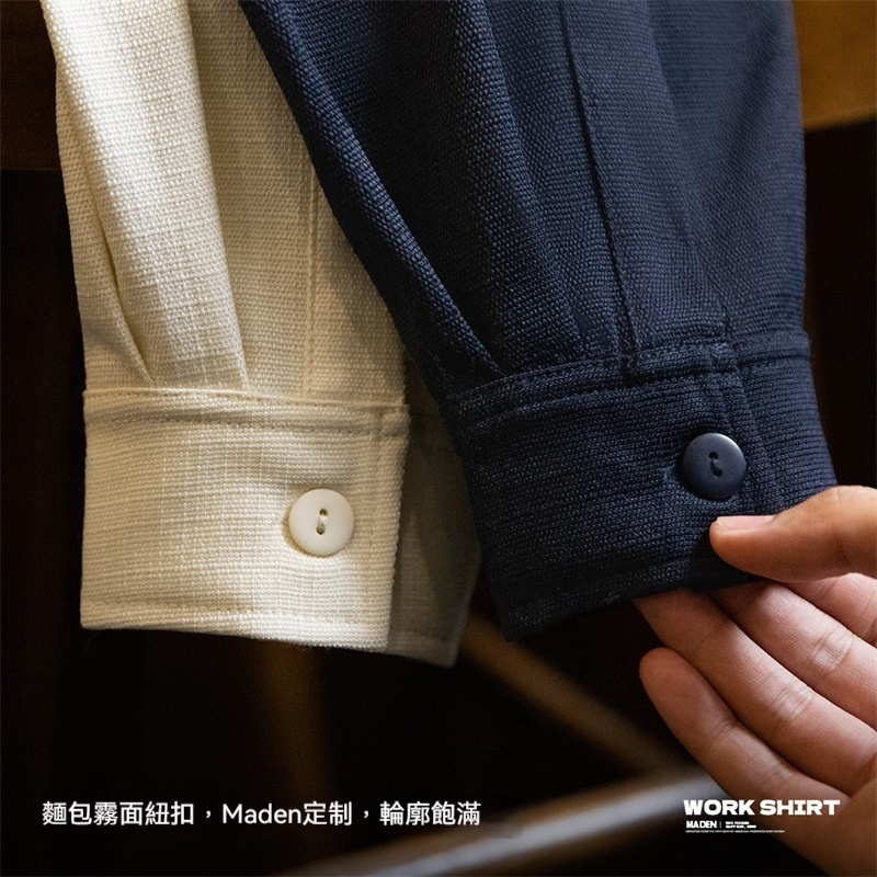 馬登工裝 美式休閒廓形抗皺免燙長袖襯衫寬鬆翻領口袋襯衣外套