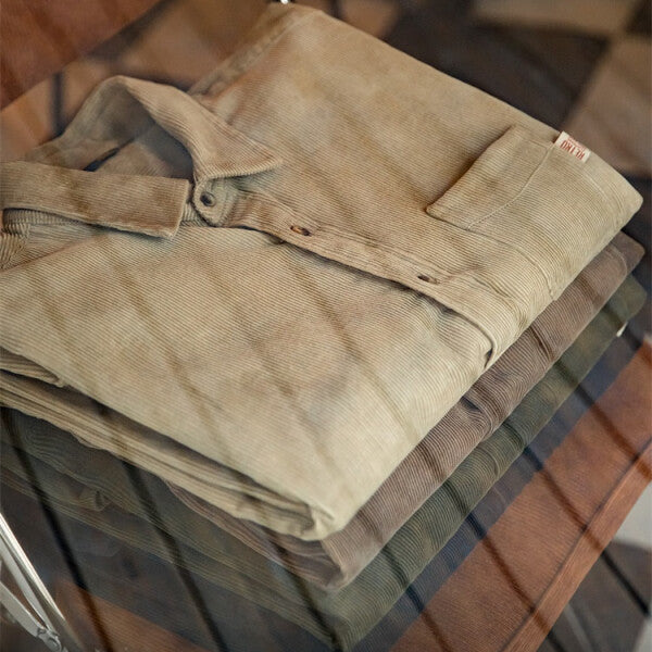 馬登女裝 美式復古燈芯絨襯衫寬鬆內搭休閒翻領長袖襯衣