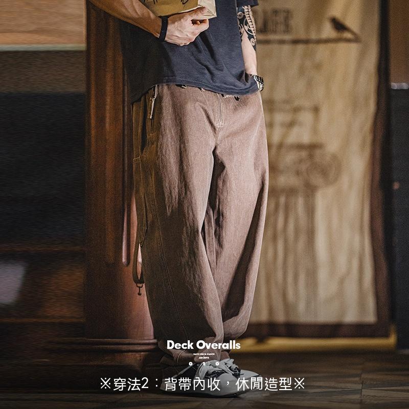 馬登工裝 美式復古做舊甲板背帶褲大口袋直筒寬鬆吊帶連體長褲