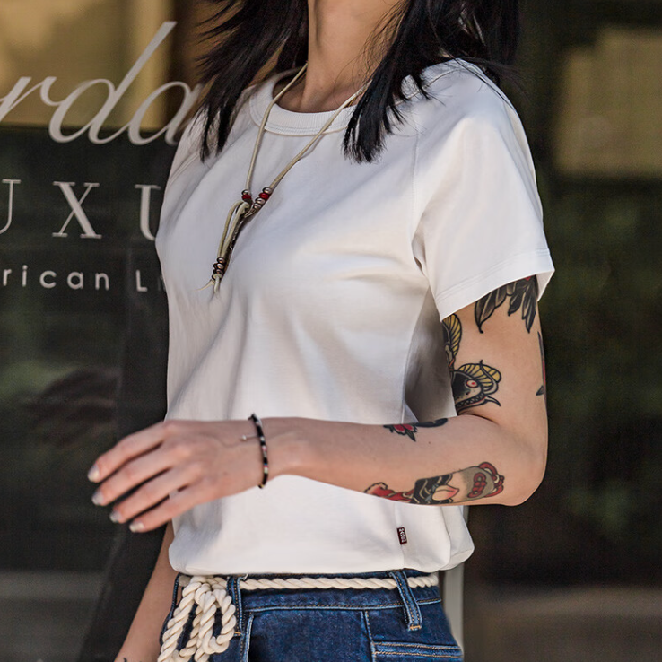 馬登女裝 美式簡約基礎百搭棉T卹顯瘦純色短袖打底衫