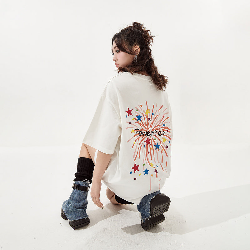 美式復古印花短袖T恤女寬鬆Oversize情侶上衣