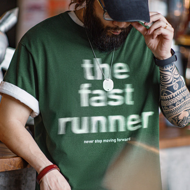 馬登工裝 美式休閒字母殘影印花短袖T恤設計感純棉五分袖上衣