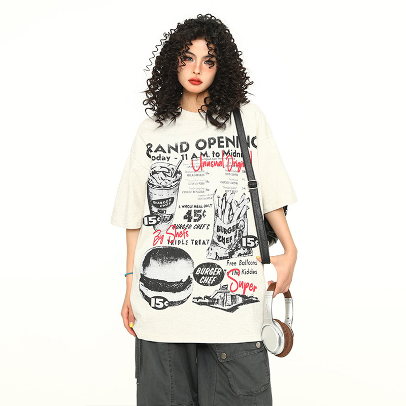 美式復古手繪印花短袖T恤Vintage寬鬆情侶上衣潮
