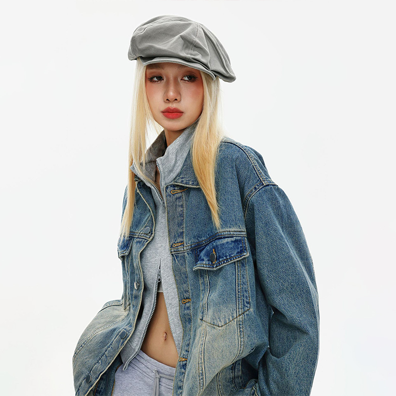 美式復古懷舊潮牌牛仔外套男女秋季寬鬆百搭休閒夾克