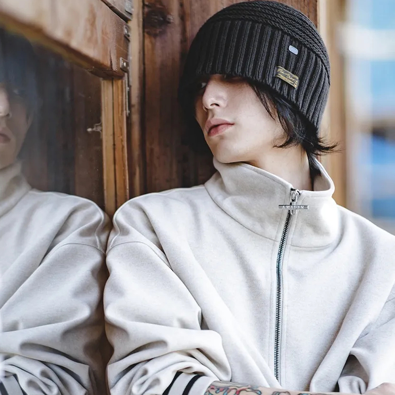 馬登工裝 美式休閒黑色針織漁夫帽護耳保暖毛帽大頭冷帽子男秋