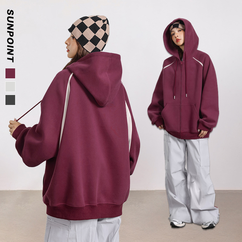 美式重磅酷潮連帽衛衣外套春秋百搭休閒情侶開衫外套