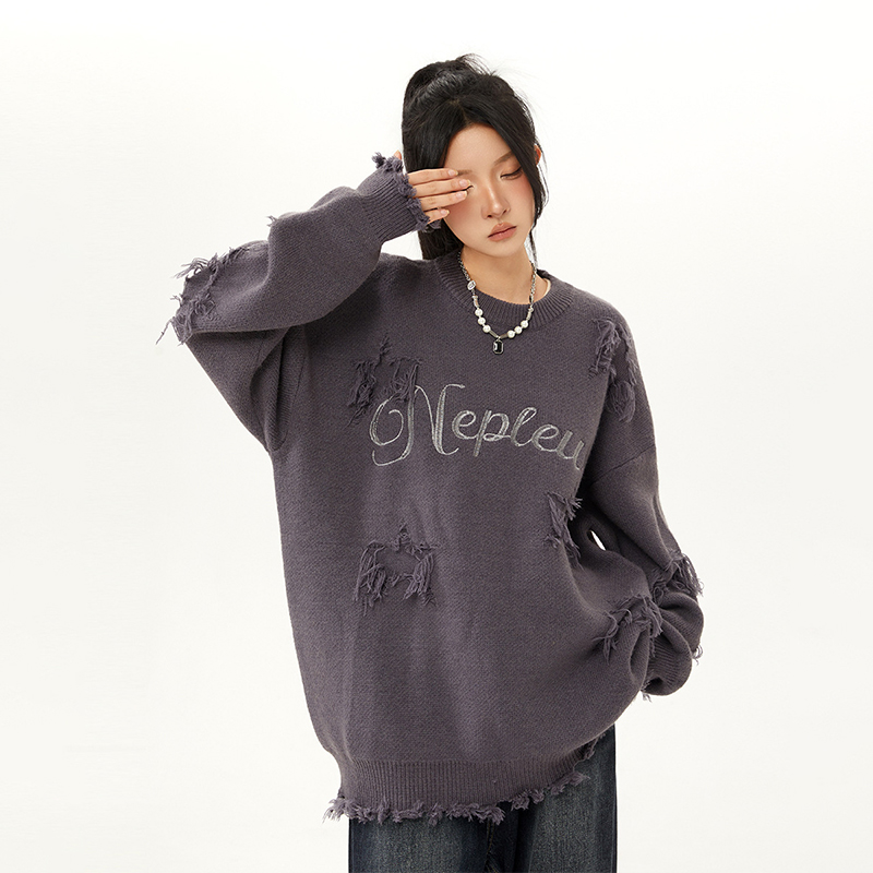 美式復古設計感針織衫毛衣寬鬆慵懶氛圍感情侶上衣冬季