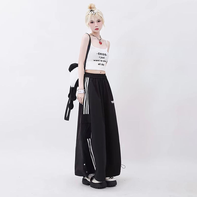 美式復古高街開叉半身裙ins寬鬆休閒百搭工裝裙設計感A字裙