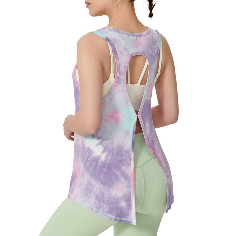 美式復古紮染輕薄運動背心寬鬆個性鏤空美背無袖瑜珈服罩衫