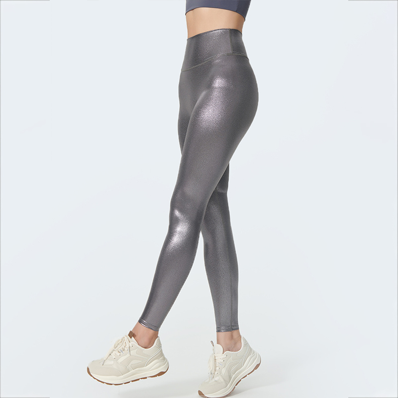 光澤感運動健身長褲瑜珈服無尷尬線高彈燙銀反光高腰瑜珈褲