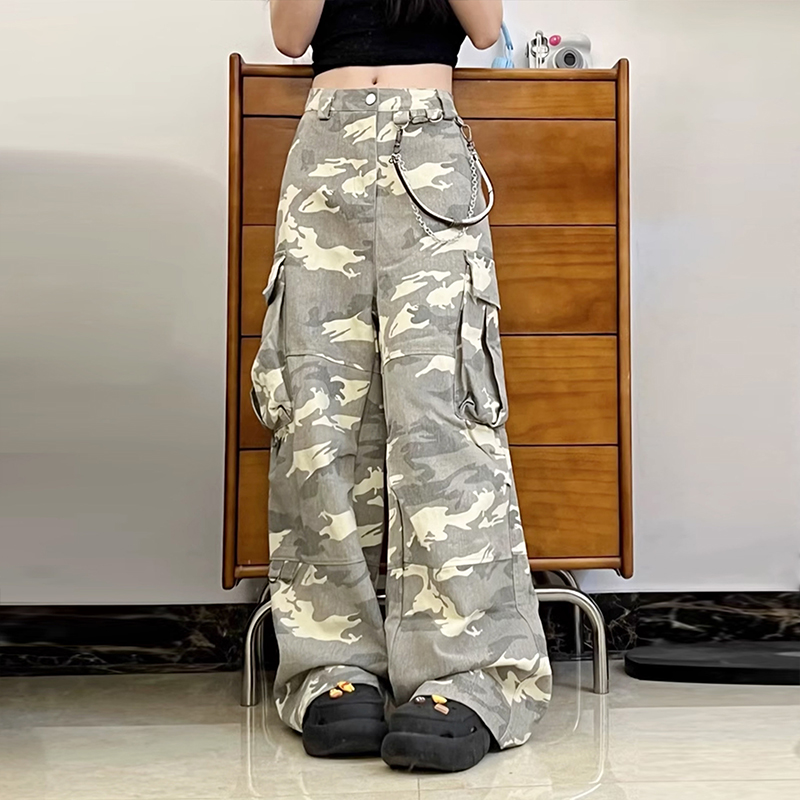 高街復古純棉迷彩工裝褲美式潮牌寬鬆直筒休閒迷彩褲