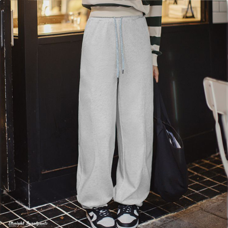 馬登女裝 Athflow風直筒衛褲鬆弛感休閒寬鬆闊腿褲鬆緊腰長褲秋冬