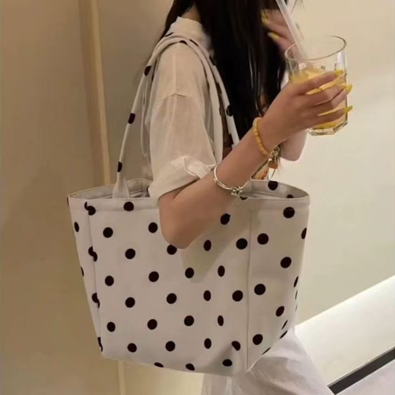 波點大容量韓系慵懶通勤托特包單肩包時尚百搭帆布包女