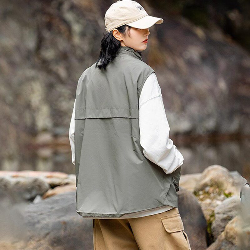 山系戶外機能馬甲潮流女生復古連帽多口袋無袖坎肩寬鬆工裝馬甲