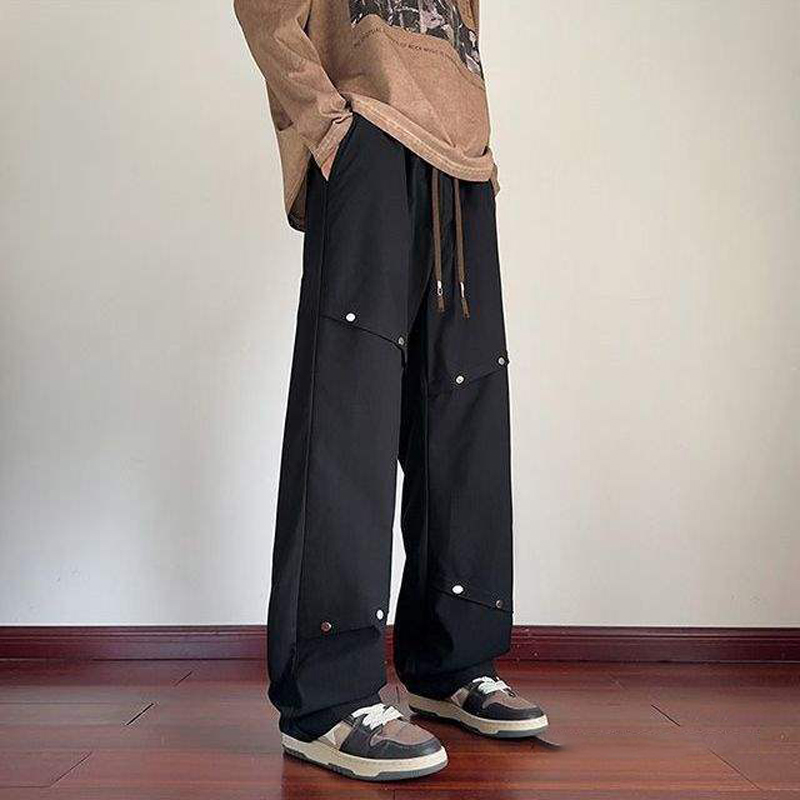 美式鉚釘工裝褲男士春夏季抗皺帥氣休閒褲潮流寬鬆闊腿褲子