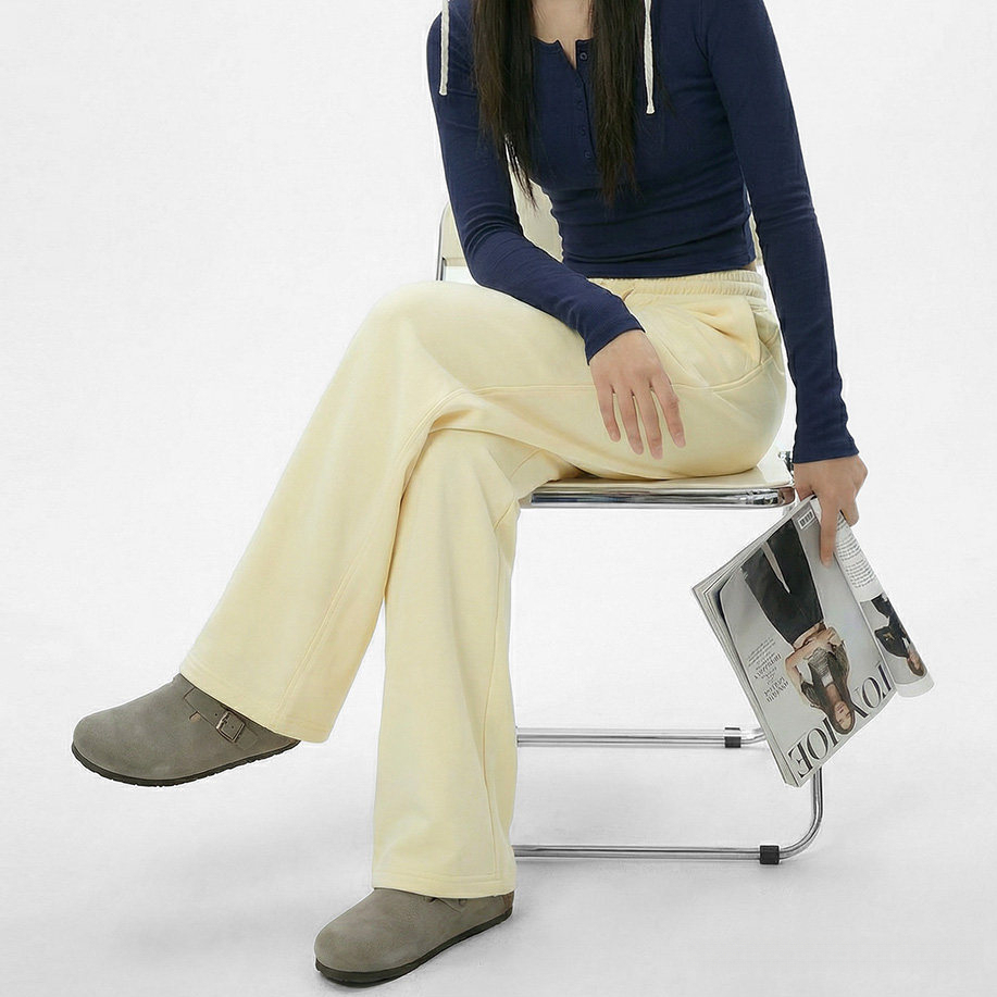 馬登女裝 窄版直筒闊腿休閒老錢風長褲針織空氣層雲感衛褲子女士春秋