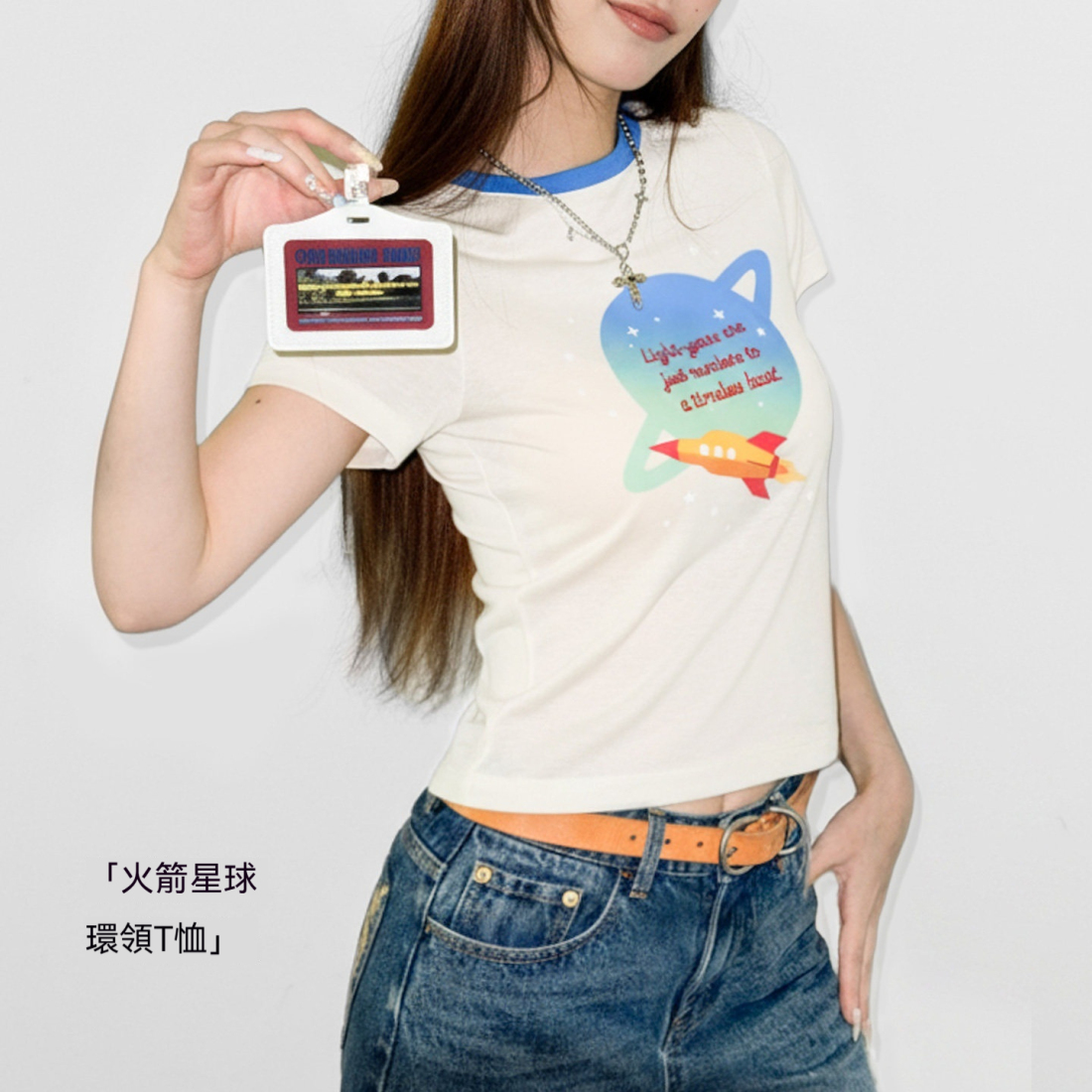 馬登女裝 復古輕薄萊賽爾天絲撞色圓領正肩修身印花短袖T恤上衣夏