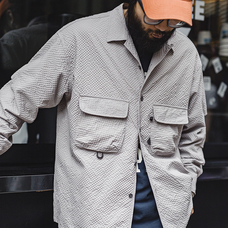 馬登工裝 山系戶外古巴領泡泡紗長袖襯衫免燙抗皺口袋襯衣男秋