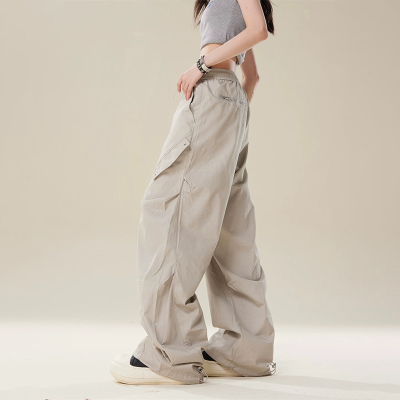 美式復古工裝褲褶皺設計感闊腿寬鬆直筒休閒情侶褲子