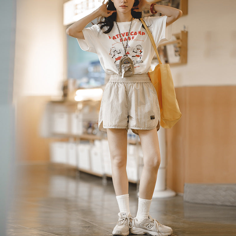 馬登女裝 美式休閒運動短褲跑步健身鬆緊褲寬鬆外穿熱褲家居睡褲夏薄