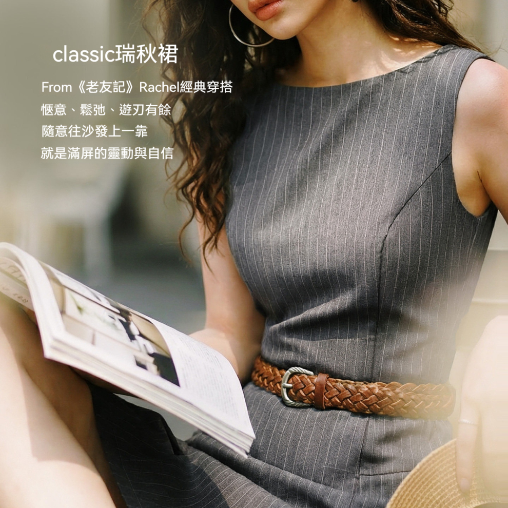 馬登女裝 灰色輕職場西裝瑞秋裙子知識份子無袖背心收腰連衣身長裙夏季