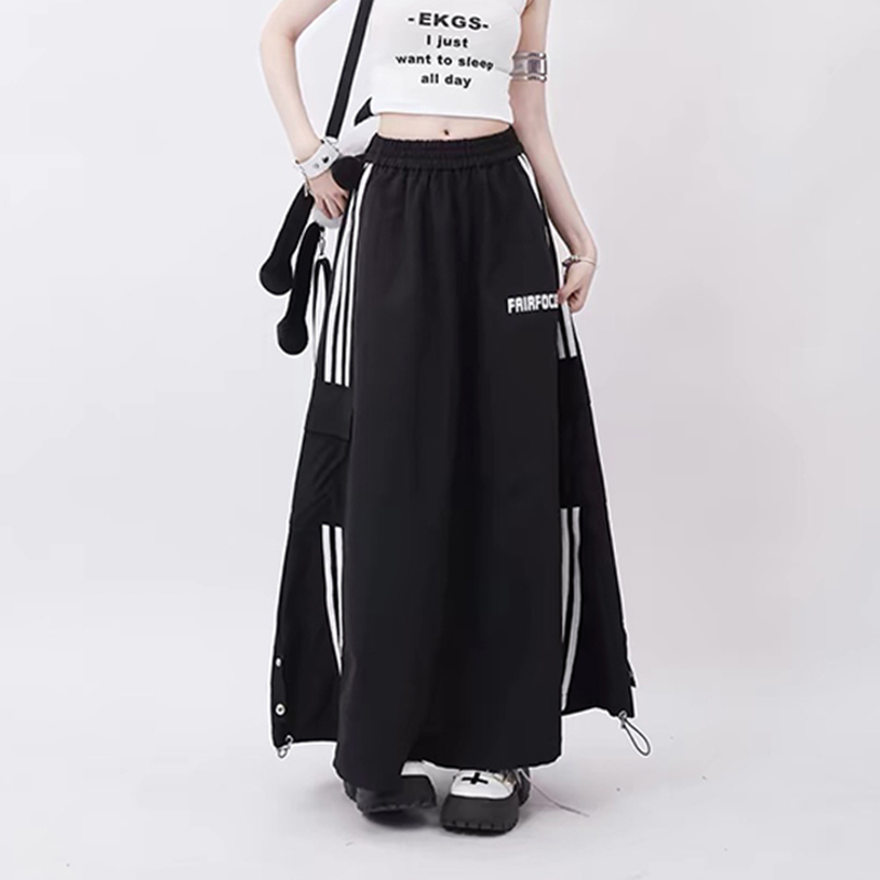 美式復古高街開叉半身裙ins寬鬆休閒百搭工裝裙設計感A字裙